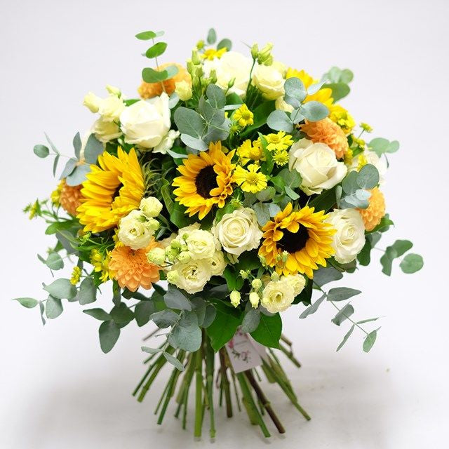 Charming Bunch of Sunflowers and Roses