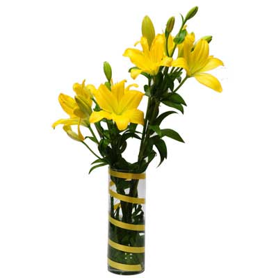 Luxury gift bouquet of yellow asiatic lilies flowers - for birthday anniversary valentine - free urgent delivery India - Delhi Mumbai Bangalore Pune Hyderabad Chennai Kolkata Ahmedabad