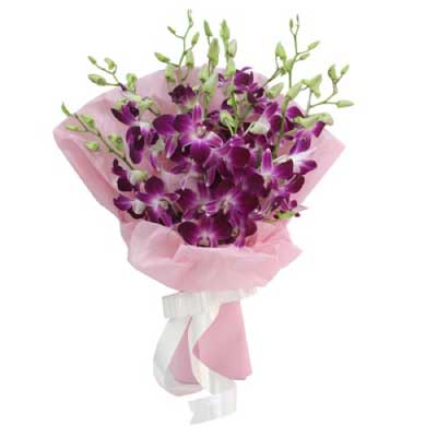 Bouquet of 9 purple orchids flowers - for birthday anniversary valentine congratulations good-luck - free urgent delivery India - Delhi Mumbai Bangalore Pune Hyderabad Chennai Kolkata Ahmedabad