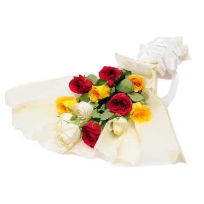 Mix Bouquet of red, yellow and white roses in luxury wrapping - for online delivery for your love - birthday anniversary congratulations good-luck - free urgent delivery India - Delhi Mumbai Bangalore Pune Hyderabad Chennai Kolkata Ahmedabad NOIDA Gurugram