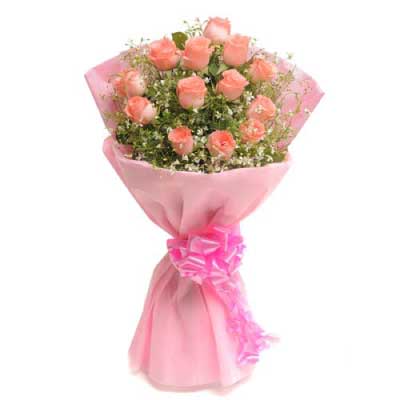 Bouquet of blushing pink roses flowers - for birthday anniversary valentine congratulations good-luck - free urgent delivery India - Delhi Mumbai Bangalore Pune Hyderabad Chennai Kolkata Ahmedabad
