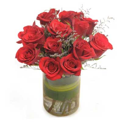 Bouquet of red roses flowers in vase - for birthday anniversary valentine congratulations good-luck - free urgent delivery India - Delhi Mumbai Bangalore Pune Hyderabad Chennai Kolkata Ahmedabad