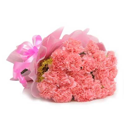 Bouquet of 15 fresh pink fragrance flowers of carnations - for birthday anniversary valentine congratulations good-luck - free urgent delivery India - Delhi Mumbai Bangalore Pune Hyderabad Chennai Kolkata Ahmedabad