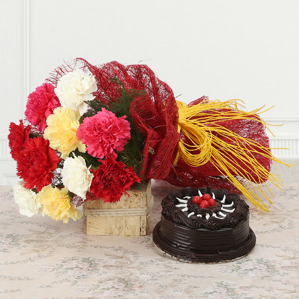10 Mix Carnations with Cake - All India delivery