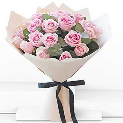 Bouquet of 20 baby pink roses luxury wrapped - for online delivery for your love - birthday anniversary congratulations good-luck - free urgent delivery India - Delhi Mumbai Bangalore Pune Hyderabad Chennai Kolkata Ahmedabad NOIDA Gurugram