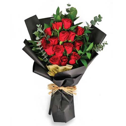 Bouquet of Sensational Red Roses luxury black wrapping - for online delivery for your love - birthday anniversary congratulations good-luck - free urgent delivery India - Delhi Mumbai Bangalore Pune Hyderabad Chennai Kolkata Ahmedabad NOIDA Gurugram