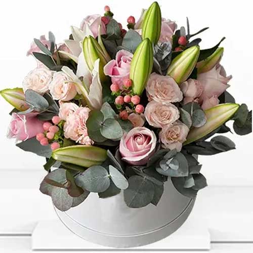 Box of Lilies and Roses in a White Box