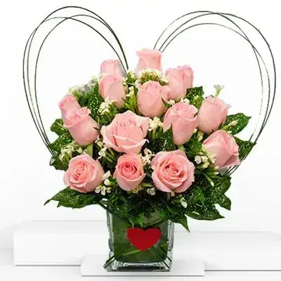 15 Pink Roses with Fillers in a Vase