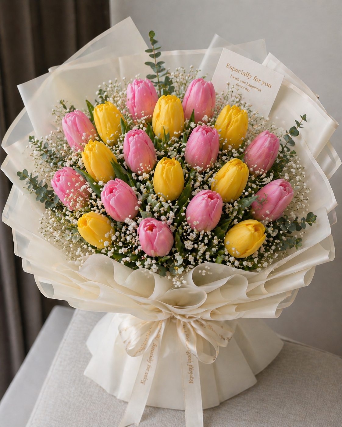 Pink and Yellow Tulips Bouquet