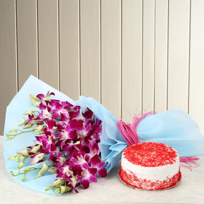 Purple Orchids and Cake Combo