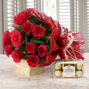 Premium Red Roses with Chocolates