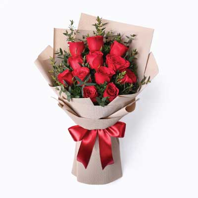 Dozen Red Roses with Green Fillers