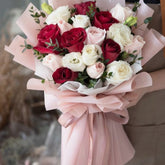 Enchanting Bouquet of Red and Pastel Roses