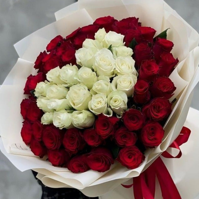 Stunning Bunch of 70 Red and White Roses