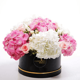 Box of Pink & White Hydrangeas Mixed with Roses