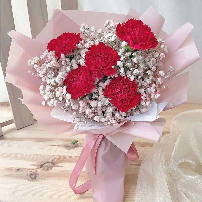 Bunch of Red Carnations with White Fillers