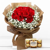 Dozen Red Roses Bouquet with Ferrero Rocher