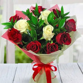 Bunch of Red and White Roses