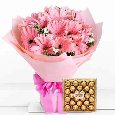 Bunch Of 10 Gerberas With Ferrero Rocher