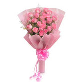 Bouquet of 20 long stem fresh pink rose flowers in a Nice Wrapping - for birthday anniversary valentine congratulations good-luck - free urgent delivery India - Delhi Mumbai Bangalore Pune Hyderabad Chennai Kolkata Ahmedabad