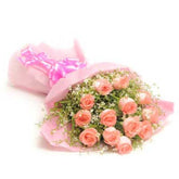 Bouquet of 12 Fresh Pink roses luxury wrapping - for online delivery for your love - birthday anniversary congratulations good-luck - free urgent delivery India - Delhi Mumbai Bangalore Pune Hyderabad Chennai Kolkata Ahmedabad NOIDA Gurugram