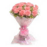 Bouquet of 15 pink carnation flowers with white fillers - for birthday anniversary valentine congratulations good-luck - free urgent delivery India - Delhi Mumbai Bangalore Pune Hyderabad Chennai Kolkata Ahmedabad