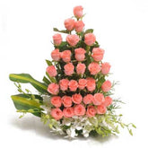 Basket of 32 pink roses and 4 white orchid in wicker basket - for online delivery for your love - birthday anniversary congratulations good-luck - free urgent delivery India - Delhi Mumbai Bangalore Pune Hyderabad Chennai Kolkata Ahmedabad NOIDA Gurugram