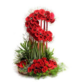Big basket of 50 red roses flowers or your choice of flower color with bamboo sticks - for birthday anniversary valentine congratulations good-luck - free urgent delivery India - Delhi Mumbai Bangalore Pune Hyderabad Chennai Kolkata Ahmedabad