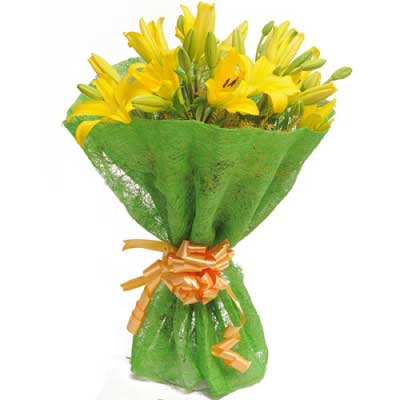 Fresh bouquet of yellow asiatic fragrance lilies flowers - for birthday anniversary valentine - free urgent delivery India - Delhi Mumbai Bangalore Pune Hyderabad Chennai Kolkata Ahmedabad