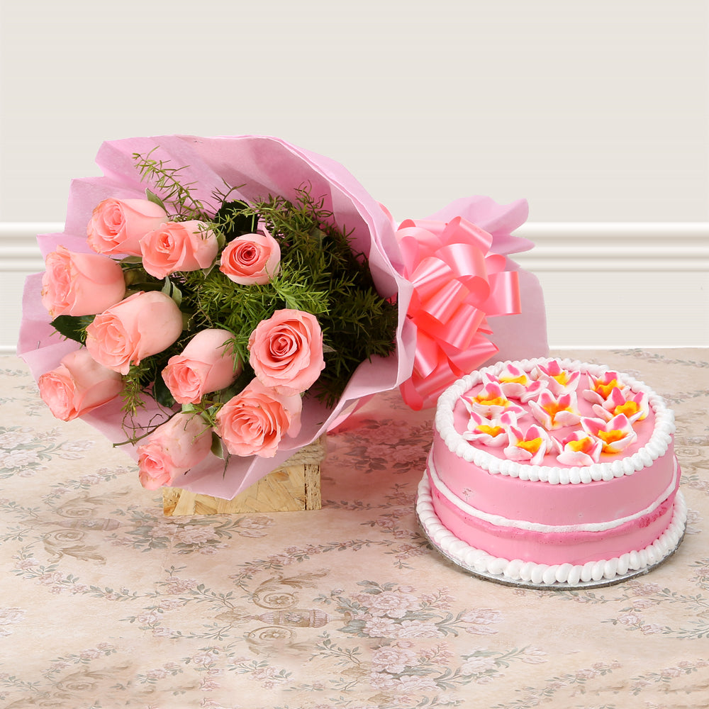 Red Roses Bouquet & Cake - floralmall