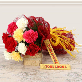 10 Mix Carnations bouquet with chocolates - Online delivery India
