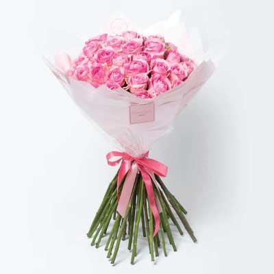 Bouquet of Pretty Pink roses in luxury white wrapping - for online delivery for your love - birthday anniversary congratulations good-luck - free urgent delivery India - Delhi Mumbai Bangalore Pune Hyderabad Chennai Kolkata Ahmedabad NOIDA Gurugram