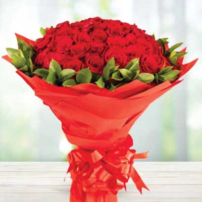 Bouquet of 60 red roses flowers - for birthday anniversary valentine congratulations good-luck - free urgent delivery India - Delhi Mumbai Bangalore Pune Hyderabad Chennai Kolkata Ahmedabad