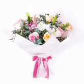 Beautiful bouquet of roses and lilies flowers - for birthday anniversary valentine congratulations good-luck - free urgent delivery India - Delhi Mumbai Bangalore Pune Hyderabad Chennai Kolkata Ahmedabad