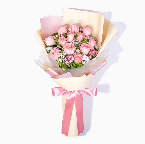 Bouquet of pink rose flowers in luxury wrapping - for online delivery birthday anniversary valentine congratulations good-luck - free urgent delivery India - Delhi Mumbai Bangalore Pune Hyderabad Chennai Kolkata Ahmedabad