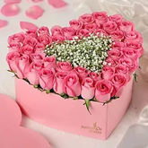 Luxury gift box of 45 pink roses flowers with gypsophila in heart shape - for birthday anniversary valentine - free urgent delivery India - Delhi Mumbai Bangalore Pune Hyderabad Chennai Kolkata Ahmedabad