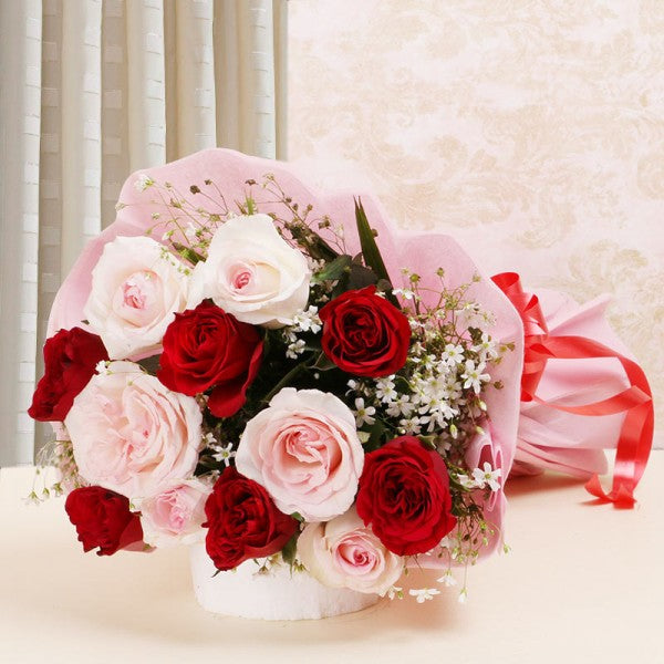 Dozen Pink and Red Roses