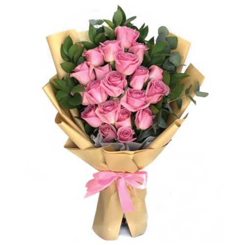 Bouquet of 20 premium fresh pink rose flowers in a Nice Wrapping - for birthday anniversary valentine congratulations good-luck - free urgent delivery India - Delhi Mumbai Bangalore Pune Hyderabad Chennai Kolkata Ahmedabad